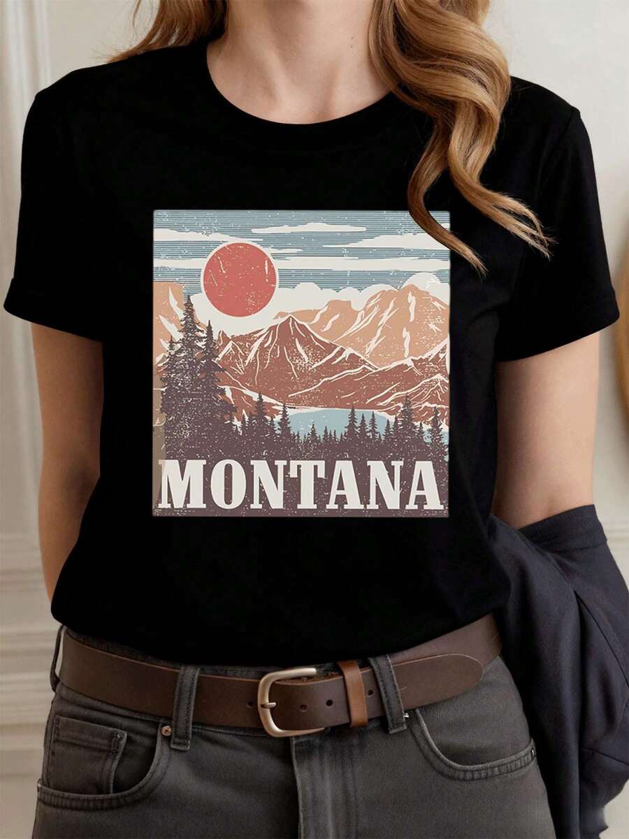 Montana Scenic graphic tee in soft cotton, loose fit, casual, breathable - Preto - Ver 1