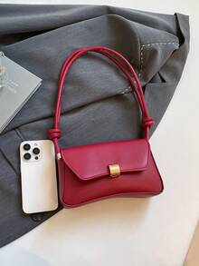 Fashionable Solid Color Baguette Bag, Minimalist Women Underarm Shoulder Bag - Burgundy - View 3