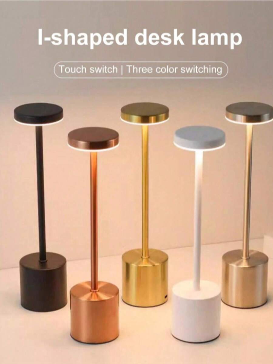 3-Tone Table Lamp Luxurious Bedside Rechargeable Lampshade LED Desk Bedroom Lamp - Vàng - Xem 1