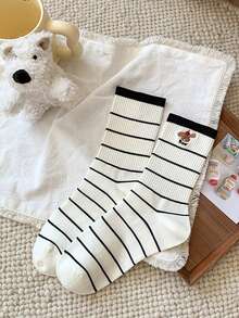 5 paires de chaussettes coréennes style automne/hiver nouvelles pour femmes, chaussettes mi-mollet mignons style dessin animé, chaussettes de sport avec une touche d'écolière - Multicolore - Voir 7