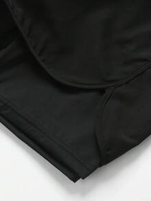 Women's 2-In-1 Double Layer Running Shorts With Drawstring Elastic Waist, Quick-Dry Sports Fitness Shorts Black - Black - View 9