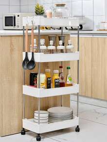 4-Tier Multipurpose Organizer For Various Objects With Wheels - White - View 3