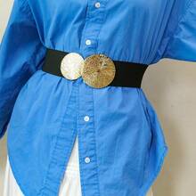 1pc Women's Retro Vintage Style Elastic Waist Belt With Large & Small Round Discs, Decorative For Dresses, Coats - A - View 8