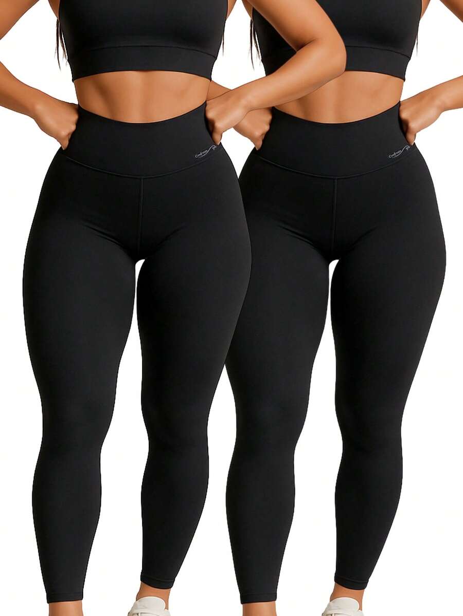 Set Of 2 High-Waisted Leggings With No Transparency - 1 Black + 1 Black - View 1