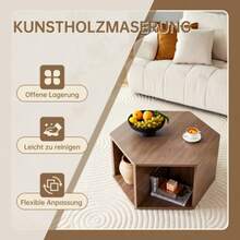 Hexagonal Multifunctional Coffee Table (79 X 69.4 X 40 Cm) – Easy-To-Assemble Modern Design For Versatile Spaces, Offering Expanded Living Solutions - Khaki - View 3