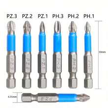 12pcs Household Anti-Slip Cross Head Alloy Steel Bits, Hexagonal Shank, Blue Plated, 50mm Electric Screwdriver Bit Set