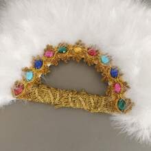 1pc Elegant Faux Gemstone Decorated White Semi-Circle Hand Fan, Bridal Wedding Party Accessory, Dance Performance Photography Prop