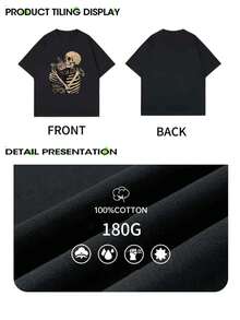 Women's Short-Sleeved T-Shirt, Women's Blouses, Women's Tops, Women's Cotton T-Shirts, Casual Blouses For Ladies With Skull And Cat, Black Blouses. - 黑色 - 查看 6