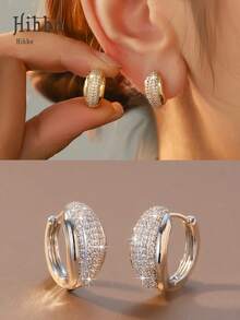 Hihho 1 Cặp bông tai tròn hình học đính đá hoàn toàn, phong cách Châu Âu và Châu Mỹ sang trọng/tối giản, phù hợp với trang phục thường ngày giản dị và trang phục dự tiệc trang trọng tinh tế - Hoa tai không đều - Xem 1