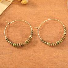 波西米亚复古风女士吊坠耳环，镶嵌合成宝石珠子的圈形耳环，时尚首饰配饰，适合派对、日常佩戴，亦可作为礼物。