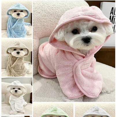 Pet Bathrobe With Hood Design, Multiple Sizes And Colors Available, Puppy Towel, Pet Towel, Dog Supplies, Cat Towel, Dog Towel, Super Absorbent Quick Dry Pet Towel, Suitable For All Pets, Dogs And Cats, Large Pet Drying Towel, Adjustable Pet Bathrobe, Dog Dryer, Pet Supplies