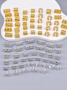 80pcs Alloy Hair Accessories, Suitable For Braids, Multi-Style Hair Clips, Adjustable Metal Gold Braid Rings, Clip-On Earrings Without Piercing, Girls Braid Hair Decorations - Multicolor - View 4