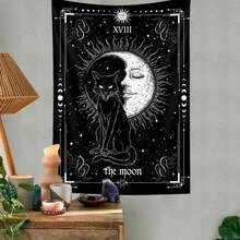 Gothic Black Vertical Tapestry, Witchy Black And White Tarot Card Wing Bat Cool Tapestries Men, Moon Phases Aesthetic Anime Witchcraft Art Tapestry Wall Hanging Bedroom Living Room Poster, X - 黑色 - 查看 1