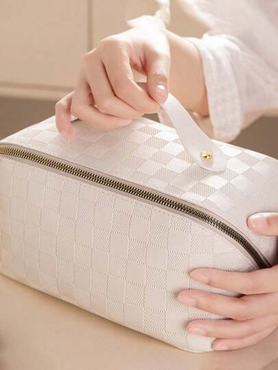 1pc PU Leather Waterproof Cosmetic Bag,Multifunctional Makeup Brush Organizer, Waterproof Cosmetic Storage Bag, Toiletry Storage Bag For Lipstick, Perfume, Cosmetics, Travel, Gifts For Mother, Wife, Friend, Bohemian Style