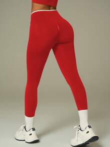 UONNOU Bộ đồ tập thể dục phối màu tương phản Y2K | Quần legging nâng mông và áo ngực thể thao - Đỏ - Xem 7