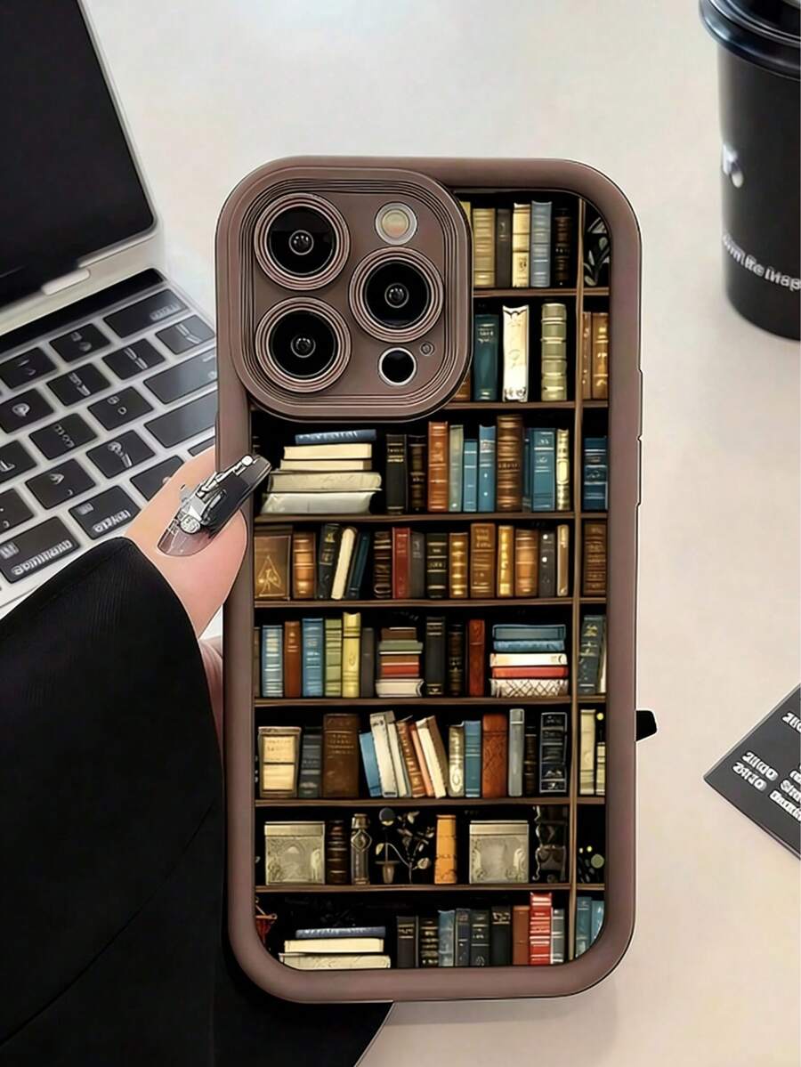 1 Stück Vintage Bücherregal Muster Vollschutz TPU stoßfeste Handyhülle kompatibel mit iPhone 16, 15, 14, 13, 12, 11 Pro Max