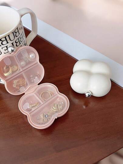 2pcs Cloud-Shaped Mini Jewelry Box - Portable Multi-Compartment Storage For Rings, Necklaces, Earrings, And Bracelets, Pearl Luster Finish In 2 Colors, Multi-Layer Organization For Jewelry Arrangement