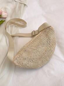 草编女士时尚胸包、单肩包、斜挎包 - 米色 - 查看 4