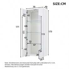 70*40*173cm Living Room Display Cabinet, Display Cabinet With 2 Acrylic Doors, High-Gloss Display Cabinet With LED Light Strip, Load-Bearing Cabinet Made Of Tempered Glass, Wide Living Room Cabinet, Tall Cabinet, MDF, White - White - View 6