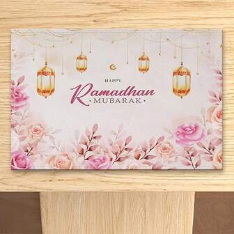 ชุดแผ่นรองจานอาหารธีมรอมฎอน 4 ชิ้น, ลายพระจันทร์เสี้ยวและโคมไฟ สีชมพูเป็นสีหลัก, มีลายดอกไม้, เหมาะสำหรับงานสังสรรค์, รับประทานอาหาร และของตกแต่งวันหยุด ขนาด 30x45 เซนติเมตร, เหมาะสำหรับตกแต่งบ้าน, ตกแต่งโต๊ะวันหยุด, ตกแต่งวันหยุดสไตล์ชนบท, สไตล์ชนบท, เสื่อล้างทำความสะอาดได้, วัสดุผ้าลินินทนทาน, ตกแต่งโต๊ะวันหยุด และความบันเทิงภายในบ้าน