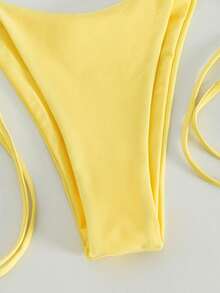 Damen Solide gelb Vintage Perlen elegant Urlaub Strand sexy bequem Bikini 2 Teile Bademode, Frühling/Sommer - Gelb - Übersicht 5