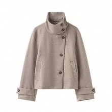 DEEKA Autumn/Winter New Women's Fashion European & American Style Minimalist Collared Wool Blend Short Jacket - Khaki - View 1