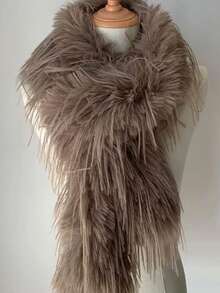 1条长款仿毛皮女士围巾，纯色流苏披肩，适合休闲和正式场合穿着 - 可手洗，奢华厚实，优雅流苏披肩，多功能外套配饰，适合情人节和派对 - 柔软透气领口 - 彩色 - 查看 6