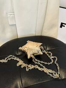 Dedoo 1 chiếc túi đeo vai hình ngôi sao thời trang có dây xích, ví cầm tay hình hộp ngôi sao có thể mở rộng, túi trang trí vỏ cứng, túi hình ngôi sao vui nhộn cho lễ hội âm nhạc, bề mặt bạc sáng bóng, phù hợp cho phụ nữ. - Vàng - Xem 6