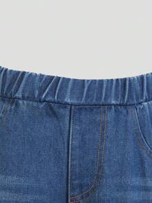 Teen GirlCasual Jeans With Heart Embroidery Pockets, Straight Leg Wide Leg Pants, Versatile Loose Fit, Autumn/Spring - Blue - View 3