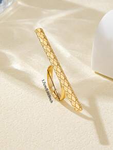 1pc Thick Rhombus Floral Geometric Line Pattern Bar Ring - Yellow Gold - View 5