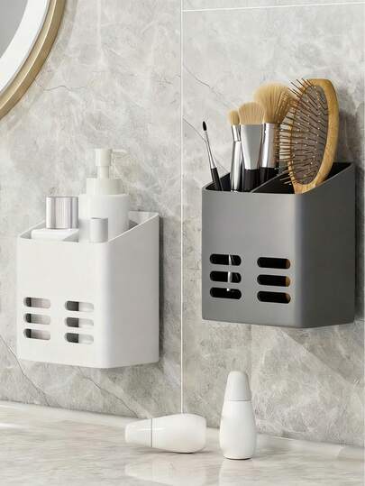 极简壁挂式储物架，倾斜开口设计，方便取用；坚固耐用的多功能收纳架，可放置梳子、牙刷和剃须刀；是化妆爱好者的理想之选；多功能收纳架，可放置淋浴间的日常必需品；厨房用具架；淋浴置物架；厨房和浴室用品；家居饰品；浴室收纳架；浴室装饰；美发配件；夏季梳子架