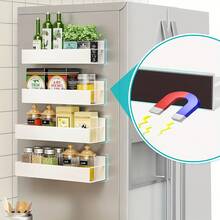 Magnetic Side Storage Rack, Heavy Duty Multipurpose Storage Rack, Suitable For Refrigerator, Freezer And Washing Machine, No Drilling Required For Installation, Rust-Resistant Black Coating, Wall-Mounted Spice Rack, Essential Home Storage Item