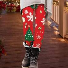 Leggings de Navidad para mujer, cintura alta, estampado de Pap Noel, longitud al tobillo, leggings cmodos, rojo, - inicial - Ver 2