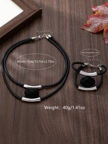 Bộ 2 chiếc/Bộ vòng cổ và vòng tay hình bầu dục hai lớp tối giản giản dị, thích hợp cho trang phục hàng ngày hoặc dự tiệc của phụ nữ - Bạc - Xem 6