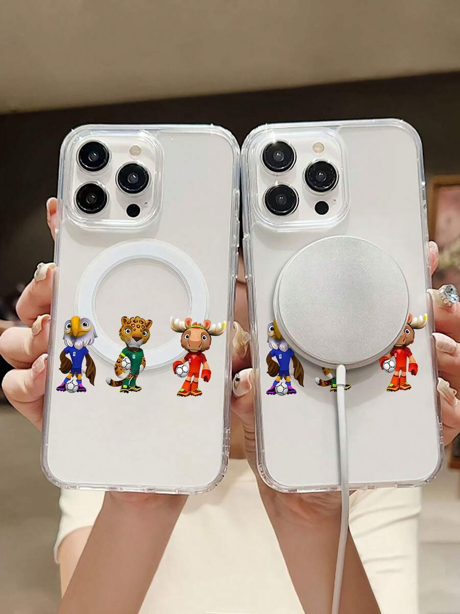 Funda divertida para teléfono con mascotas de equipos de fútbol, con un búho, un leopardo y un alce en uniformes vibrantes y balones de fútbol. Compatible con teléfonos , 17, 16 Pro Max, 15 Pro Max, 13 y 12. Fabricada en TPU, ofrece protección contra golpes y caídas. Perfecta para deportistas, niños, cumpleaños y celebraciones de equipo. - transparente - Ver 1