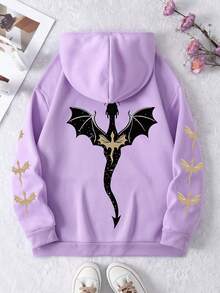 Áo nỉ nữ cỡ lớn họa tiết rồng trời sao | Áo nỉ rộng rãi thoải mái mùa thu/đông | Áo nỉ nữ cỡ lớn, quần áo nữ cỡ lớn, trang phục mùa đông nữ, áo nỉ nữ, áo nỉ nữ cỡ lớn mùa xuân - Màu tím hoa cà - Xem 4