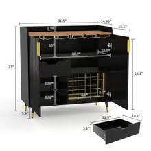 Studyset Modern Coffee Bar Cabinet With Wine Rack And Buffet Sideboard, Fluted Glass Doors And Storage Drawers For Kitchen, Dining Room, Living Room, Coffee Bar, Black - Black - View 3