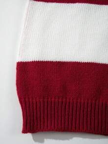 ANDREILEE 条纹极简落肩圆领长袖休闲宽松针织套头衫，男女皆宜，春、秋、冬新款 - 紅色 - 查看 7