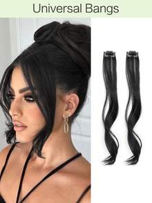Long Side Bangs 2Pcs Set Wavy Curly Clip On Bangs For Women Wavy Curly Clip In Curtain Bangs - Multicolor - View 17
