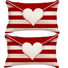 Valentine's Day Red Love Heart Pillow Covers, 2pcs, Polyester, 12x20 Inch, Single-Sided Lumbar Throw Pillowcases For Home Decor, Zip Closure, Machine Washable, No Pillow Core - 玫瑰紅 - 查看 1