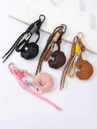 This Fashionable And Cute Ox Horn Shaped Handbag Comes With A Carabiner Keychain, Suitable For Autumn And Winter Seasons. The Solid Color Ox Horn Bag Is Designed With A Stylish Woven Rope, Serving As A Fashionable Bag Charm As Well As A Creative Keychain, Also A Great Accessory For Women's Outfits.