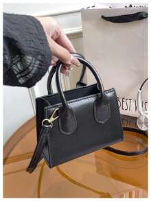 Bolso de mano de unicolor de PU, bolso cuadrado pequeño minimalista y casual, bolso de hombro mini para ir al trabajo, bolso cruzado de moda para exteriores - Negro - Ver 4