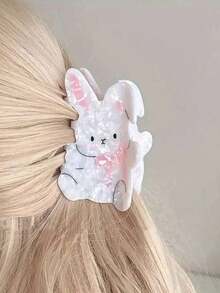1pc Cute Rabbit Claw Clip Cartoon Ponytail Clip Adorable Hair Clip For Bun Hair Clip Winter Hair Accessories Elegant Hair Claw - 白色 - 查看 6