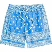 Men's Boho Paisley Print Drawstring Waist Summer Shorts With Pocket - Sky Blue - View 6