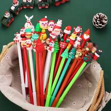 10/100pcs-Christmas Gel Ink Pens Novelty Christmas Ballpoint Pens Black Gel Ink Christmas Character Stick Pens Christmas Cartoon Gel Ink Pens Suitable For Classroom Rewards, Office Supplies, Christmas Stocking Stuffers Christmas Gift Box Filling, Christmas Gift Random Style, Not Limited To The Style Shown In The Picture - Multicolor - View 6