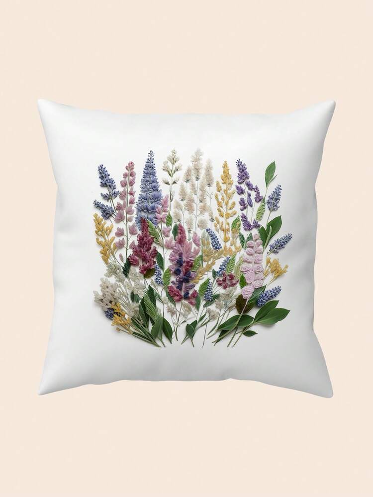 1 pieza Funda de cojín con estampado floral, lavable a máquina con cierre de cremallera, patrón floral vibrante impreso decorativo, adecuado para la decoración del hogar y la oficina (no se incluye el relleno del cojín) (sin bordado) - Multicolor - Añade 9