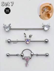 Morlyda 3件套可爱粉色工业耳环旋转蝴蝶工业穿刺饰品不锈钢心形工业耳环男女通用翅膀工业杆穿刺耳骨螺旋穿刺耳环花朵兔子工业杠铃身体穿刺饰品38毫米1.5英寸工业穿刺杆情人节礼物情人节派对日常佩戴夜生活社交聚会日常佩戴 - 粉色 - 查看 7