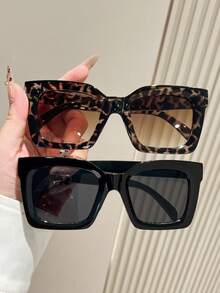 2pcs Women's Plastic Large Frame Rivet Bohemian Fashion Fashion Glasses Set, Suitable For Daily Use, Outdoor, Street Photography, Travel Accessories