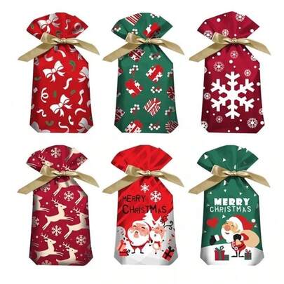 30PCS M/L Size Christmas Sacks Party Gift Bags Drawstring Wrap Present Storage (Including 6 Patterns)