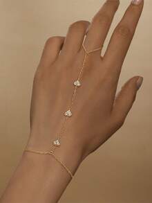 1 szt. 925 srebro próby 925, uroczy serduszko z cyrkonii sześciennej, połączony pierścionek na palec, łańcuszek z frędzlami, biżuteria, odpowiednia dla kobiet, codzienne imprezy, urodziny - Złoto - Zobacz 3